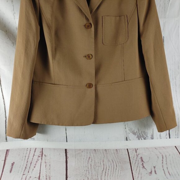 AK Anne Klein Size 12P Desert Tan 3 Button Lined 2pc Pants Suit W/Pockets 34x29 - Picture 4 of 16